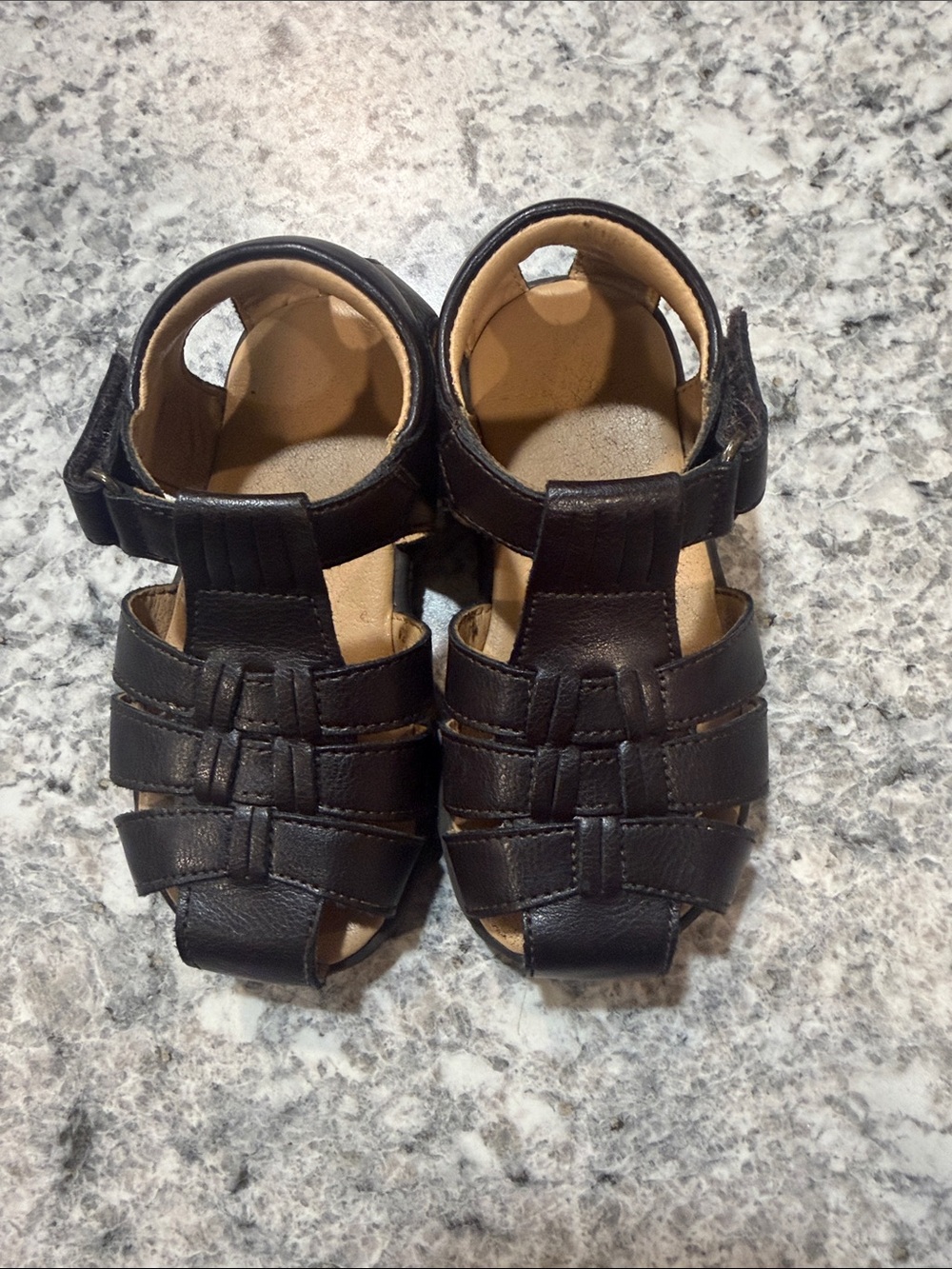Toddler Black Leather Closed-Toe Fisherman Sandals
